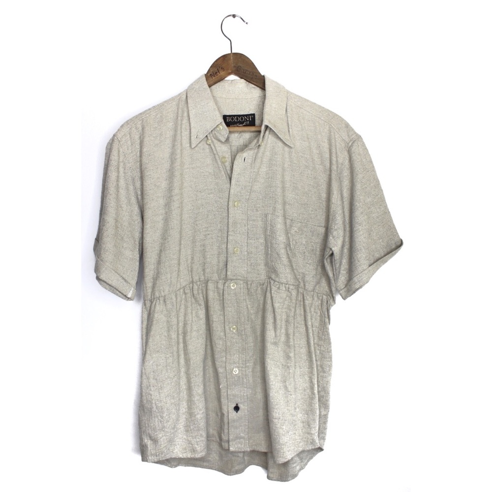 Bodoni Linen Look Buttoned Peplum Short Sleeve Top  Medium